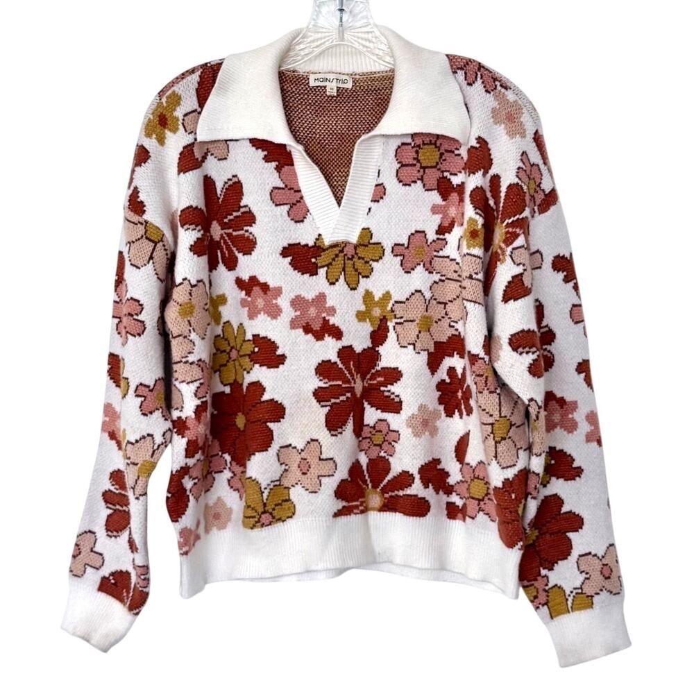 Main Strip Retro Knit Sweater Floral Size Medium Boho